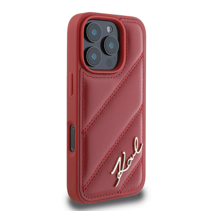 Hoes voor Apple iPhone 16 Pro, Karl Lagerfeld, Diagonal Quilted Script, Roze
