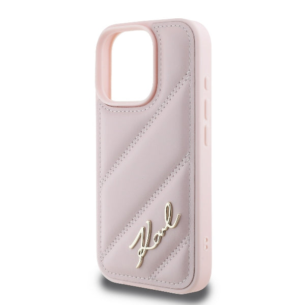 Hoes voor Apple iPhone 16 Pro, Karl Lagerfeld, Diagonal Quilted Script, Roze