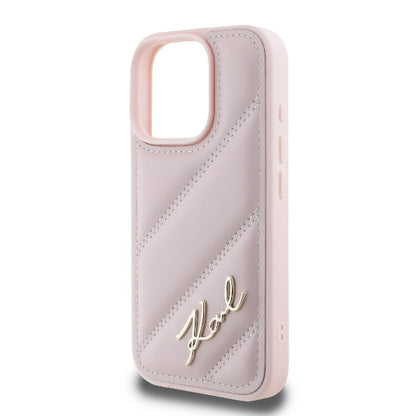Hoes voor Apple iPhone 16 Pro, Karl Lagerfeld, Diagonal Quilted Script, Roze
