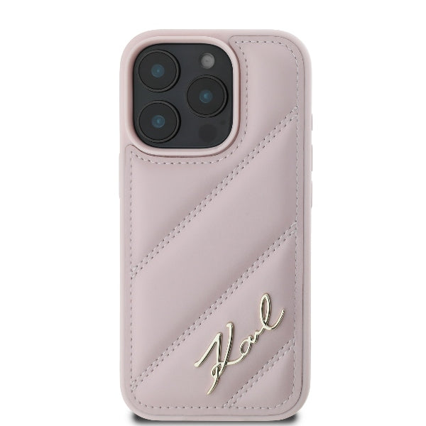 Hoes voor Apple iPhone 16 Pro, Karl Lagerfeld, Diagonal Quilted Script, Roze