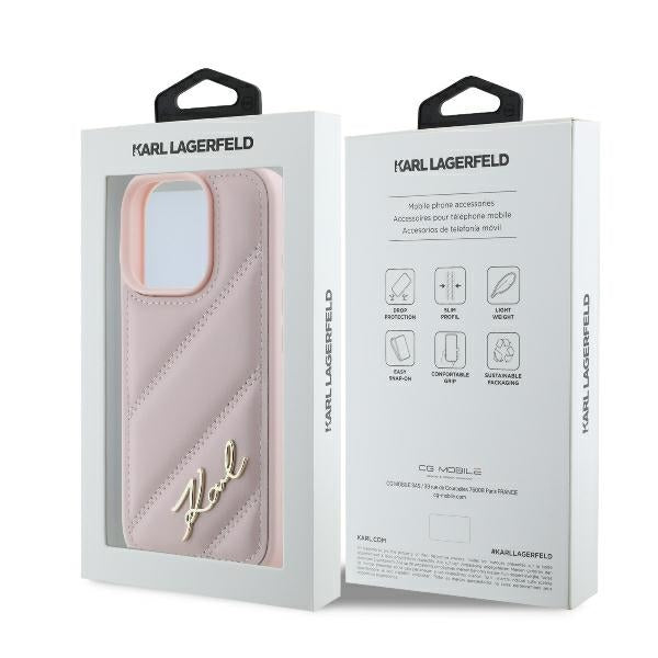 Hoes voor Apple iPhone 16 Pro, Karl Lagerfeld, Diagonal Quilted Script, Roze