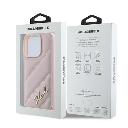Hoes voor Apple iPhone 16 Pro, Karl Lagerfeld, Diagonal Quilted Script, Roze