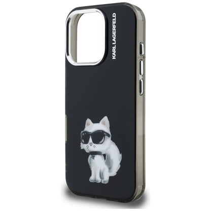 Case for Apple iPhone 16 Pro, Karl Lagerfeld, IML Aquarelle Logo Choupette, Black