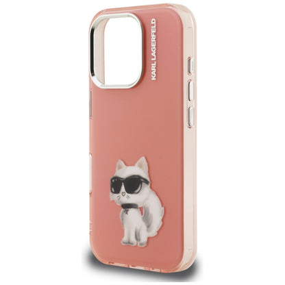 Hoes voor Apple iPhone 16 Pro, Karl Lagerfeld, IML Aquarelle Logo Choupette, Roze
