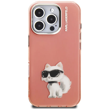 Hoes voor Apple iPhone 16 Pro, Karl Lagerfeld, IML Aquarelle Logo Choupette, Roze