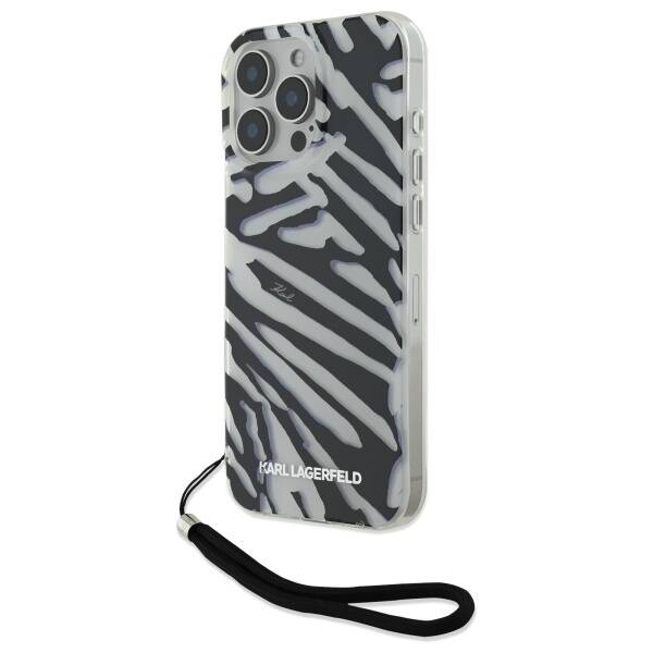 Hoes voor Apple iPhone 16 Pro, Karl Lagerfeld, IML Luxury Zebra Pattern met Band, Zwart