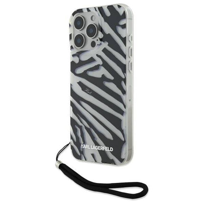 Hoes voor Apple iPhone 16 Pro, Karl Lagerfeld, IML Luxury Zebra Pattern met Band, Zwart