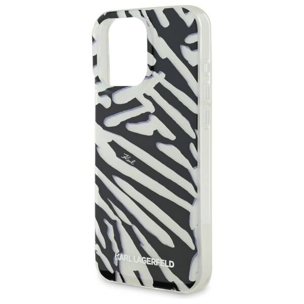 Hoes voor Apple iPhone 16 Pro, Karl Lagerfeld, IML Luxury Zebra Pattern met Band, Zwart