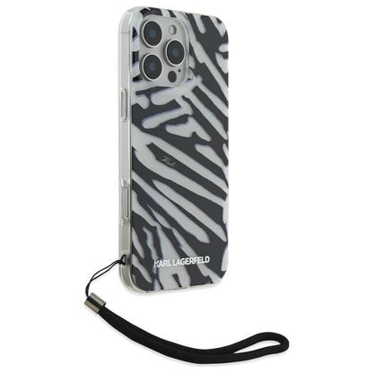 Hoes voor Apple iPhone 16 Pro, Karl Lagerfeld, IML Luxury Zebra Pattern met Band, Zwart
