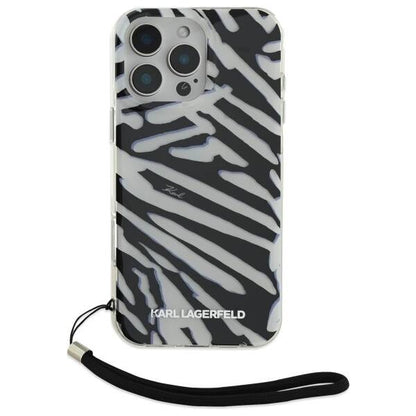 Hoes voor Apple iPhone 16 Pro, Karl Lagerfeld, IML Luxury Zebra Pattern met Band, Zwart