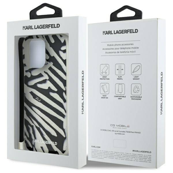 Hoes voor Apple iPhone 16 Pro, Karl Lagerfeld, IML Luxury Zebra Pattern met Band, Zwart