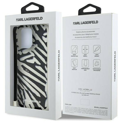 Hoes voor Apple iPhone 16 Pro, Karl Lagerfeld, IML Luxury Zebra Pattern met Band, Zwart