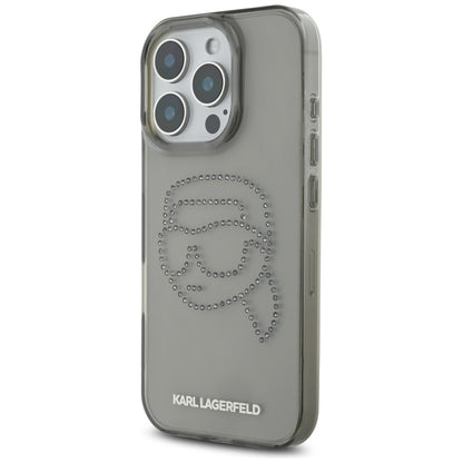 Hoes voor Apple iPhone 16 Pro, Karl Lagerfeld, IML Rhinestones Karl's Head, Zwart