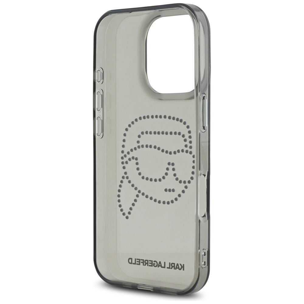 Hoes voor Apple iPhone 16 Pro, Karl Lagerfeld, IML Rhinestones Karl's Head, Zwart