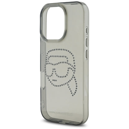 Hoes voor Apple iPhone 16 Pro, Karl Lagerfeld, IML Rhinestones Karl's Head, Zwart