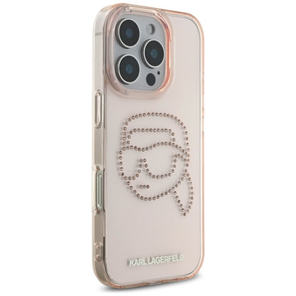 Hoes voor Apple iPhone 16 Pro, Karl Lagerfeld, IML Rhinestones Karl's Head, Roze