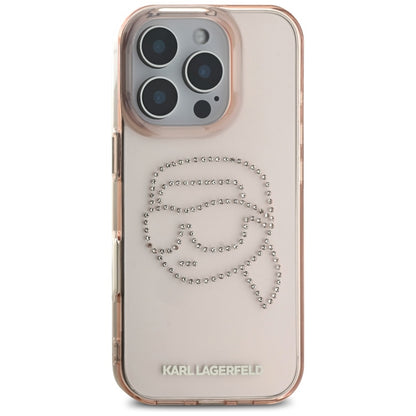 Hoes voor Apple iPhone 16 Pro, Karl Lagerfeld, IML Rhinestones Karl's Head, Roze