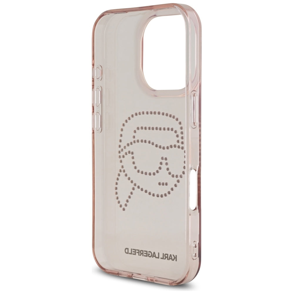 Hoes voor Apple iPhone 16 Pro, Karl Lagerfeld, IML Rhinestones Karl's Head, Roze