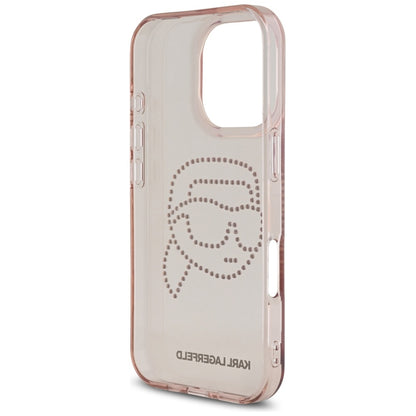 Hoes voor Apple iPhone 16 Pro, Karl Lagerfeld, IML Rhinestones Karl's Head, Roze