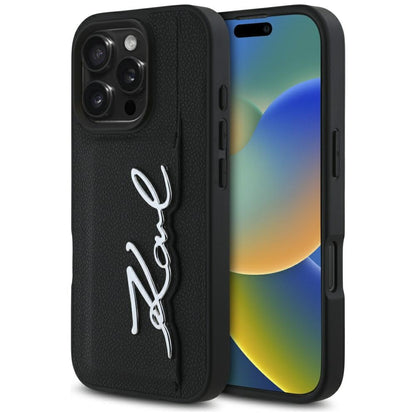 Hoes voor Apple iPhone 16 Pro, Karl Lagerfeld, Metal Signature, Zwart