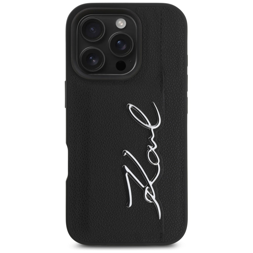 Hoes voor Apple iPhone 16 Pro, Karl Lagerfeld, Metal Signature, Zwart