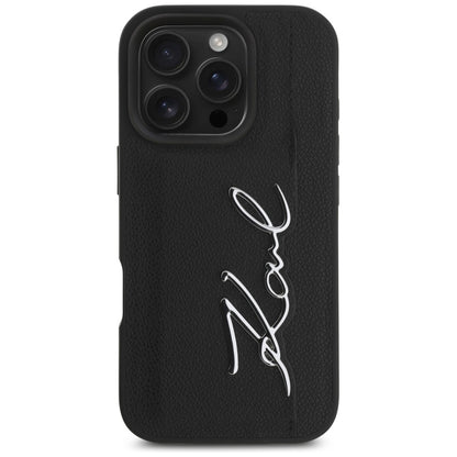 Hoes voor Apple iPhone 16 Pro, Karl Lagerfeld, Metal Signature, Zwart