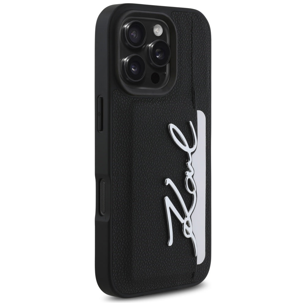 Hoes voor Apple iPhone 16 Pro, Karl Lagerfeld, Metal Signature, Zwart