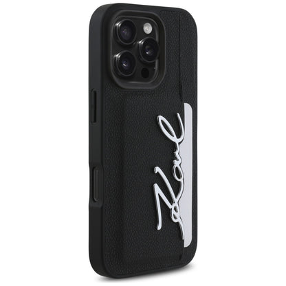 Hoes voor Apple iPhone 16 Pro, Karl Lagerfeld, Metal Signature, Zwart