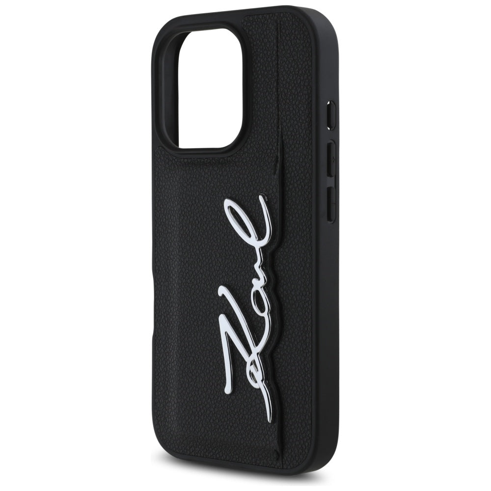 Hoes voor Apple iPhone 16 Pro, Karl Lagerfeld, Metal Signature, Zwart