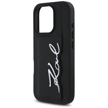 Hoes voor Apple iPhone 16 Pro, Karl Lagerfeld, Metal Signature, Zwart