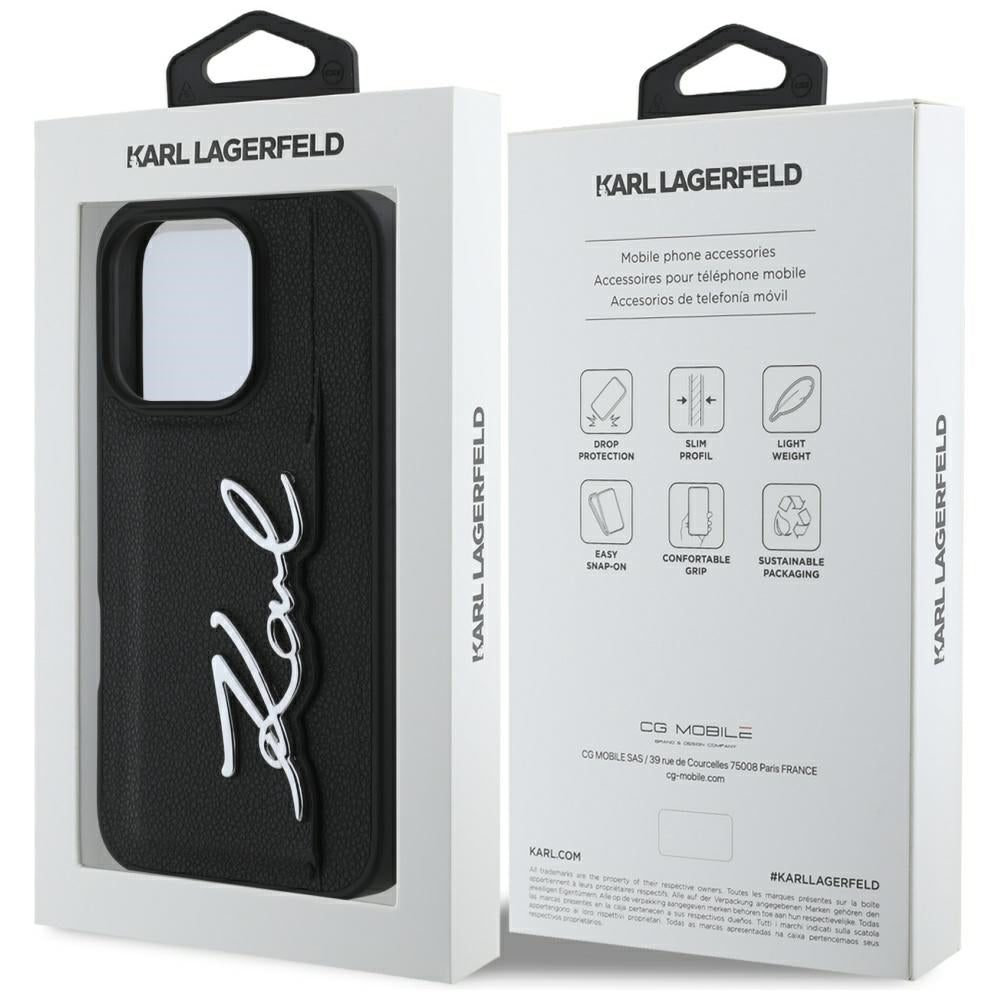 Hoes voor Apple iPhone 16 Pro, Karl Lagerfeld, Metal Signature, Zwart