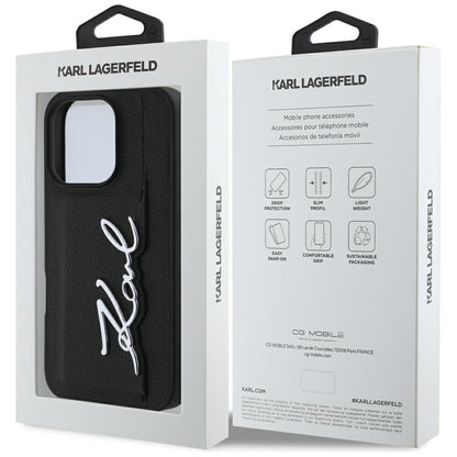 Hoes voor Apple iPhone 16 Pro, Karl Lagerfeld, Metal Signature, Zwart
