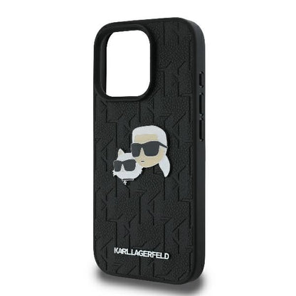 Hoes voor Apple iPhone 16 Pro, Karl Lagerfeld, Monogram Karl & Choupette's Heads, Zwart