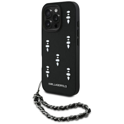 Hoes voor Apple iPhone 16 Pro, Karl Lagerfeld, Saffiano Crystals & Charm, Zwart