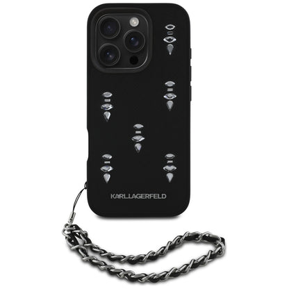Hoes voor Apple iPhone 16 Pro, Karl Lagerfeld, Saffiano Crystals & Charm, Zwart