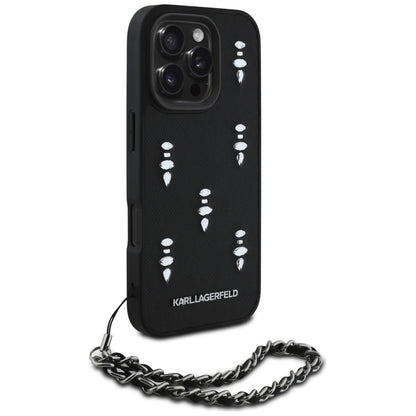 Hoes voor Apple iPhone 16 Pro, Karl Lagerfeld, Saffiano Crystals & Charm, Zwart