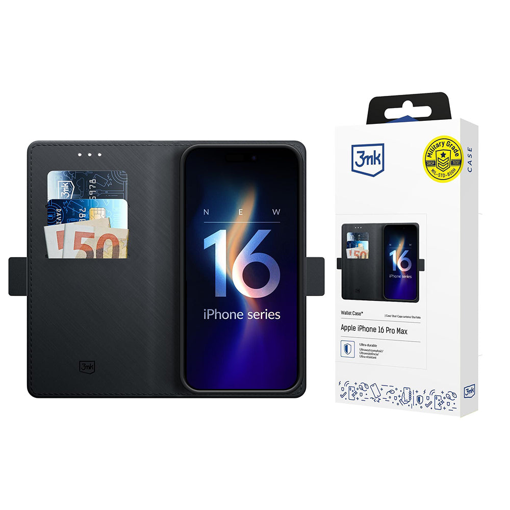 Case for Apple iPhone 16 Pro Max, 3MK, Wallet, Black