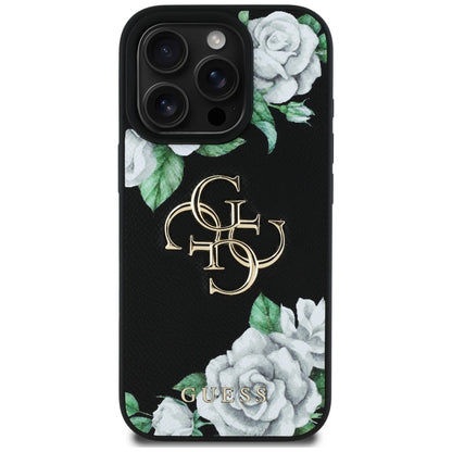 Hoes voor Apple iPhone 16 Pro Max, Guess, 4G Grained Roses Big Logo, Zwart