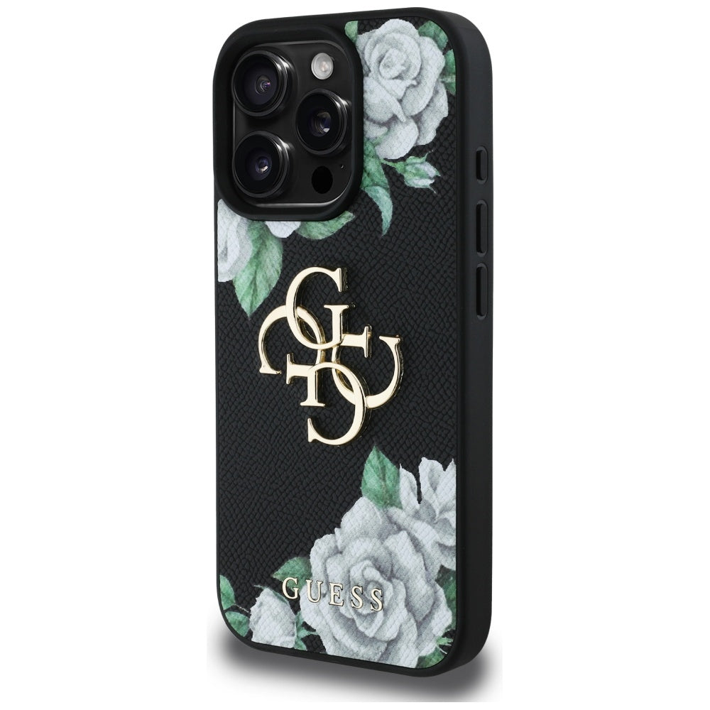 Hoes voor Apple iPhone 16 Pro Max, Guess, 4G Grained Roses Big Logo, Zwart