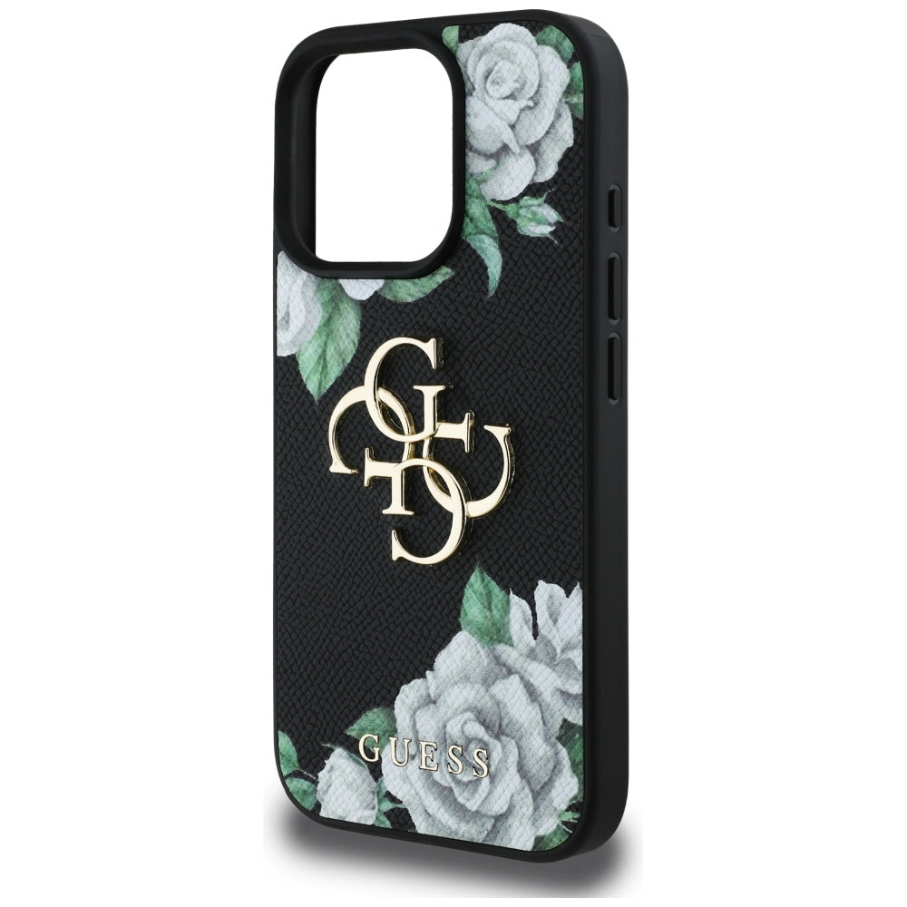 Hoes voor Apple iPhone 16 Pro Max, Guess, 4G Grained Roses Big Logo, Zwart