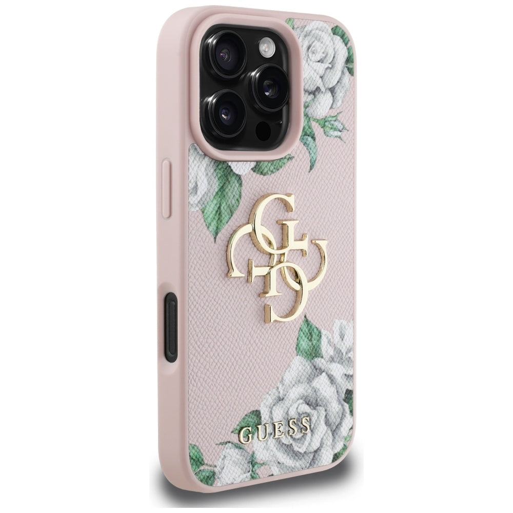 Hoes voor Apple iPhone 16 Pro Max, Guess, 4G Grained Roses Big Logo, Roze