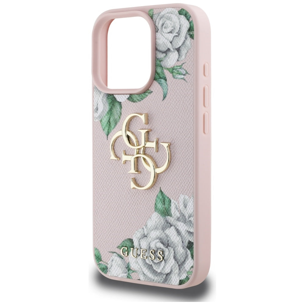 Hoes voor Apple iPhone 16 Pro Max, Guess, 4G Grained Roses Big Logo, Roze