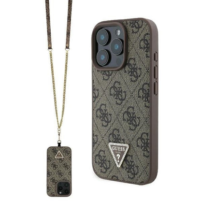 Hoes voor Apple iPhone 16 Pro Max, Guess, Crossbody 4G Triangle Strass, Bruin