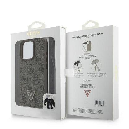 Hoes voor Apple iPhone 16 Pro Max, Guess, Crossbody 4G Triangle Strass, Bruin