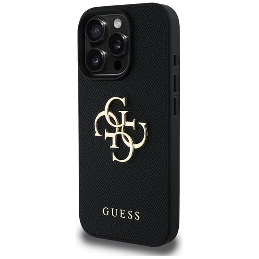 Hoes voor Apple iPhone 16 Pro Max, Guess, Grained Big 4G Logo Small Classic Logo, Zwart
