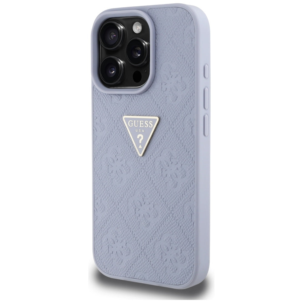 Hoes voor Apple iPhone 16 Pro Max, Guess, Hot Stamp 4G Pattern Triangle Logo, Lichtpaars