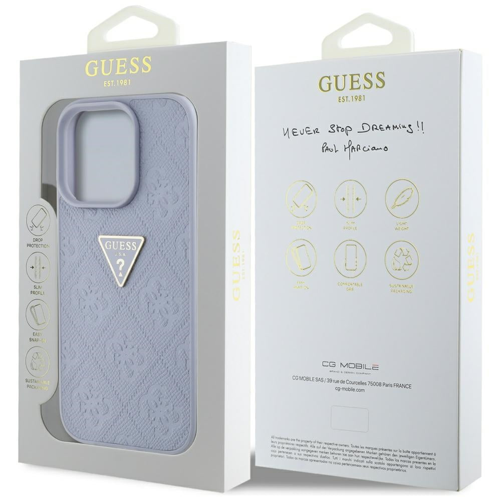 Hoes voor Apple iPhone 16 Pro Max, Guess, Hot Stamp 4G Pattern Triangle Logo, Lichtpaars