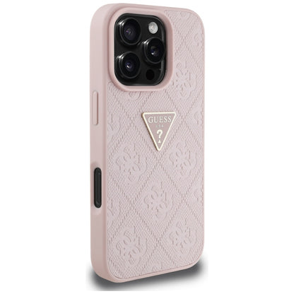 Hoes voor Apple iPhone 16 Pro Max, Guess, Hot Stamp 4G Pattern Triangle Logo, Roze