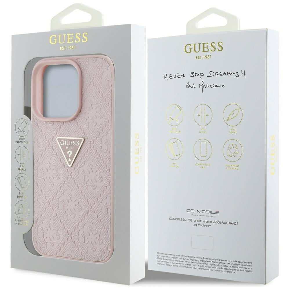 Hoes voor Apple iPhone 16 Pro Max, Guess, Hot Stamp 4G Pattern Triangle Logo, Roze