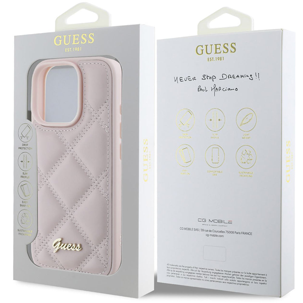 Hoes voor Apple iPhone 16 Pro Max, Guess, Quilted Metal Logo, Roze